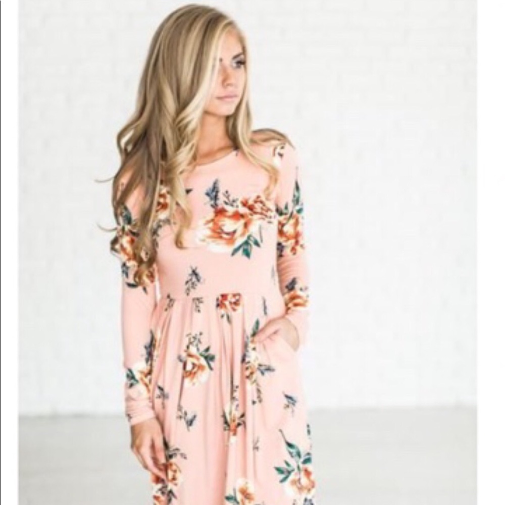 Modest Boutique Fall Floral Blush Midi Dress